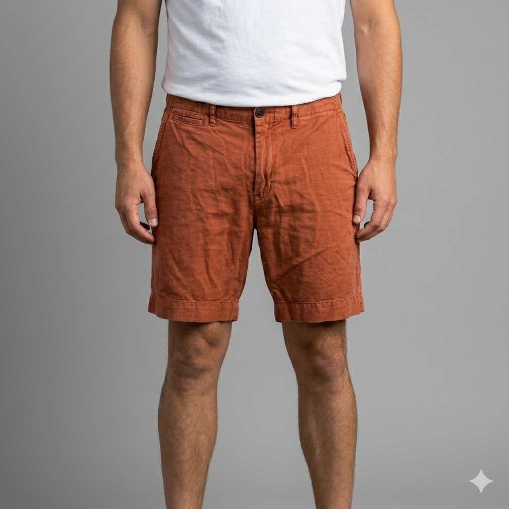 Billy Reid Wynn Pima Cotton Linen Shorts Rust Orange 32